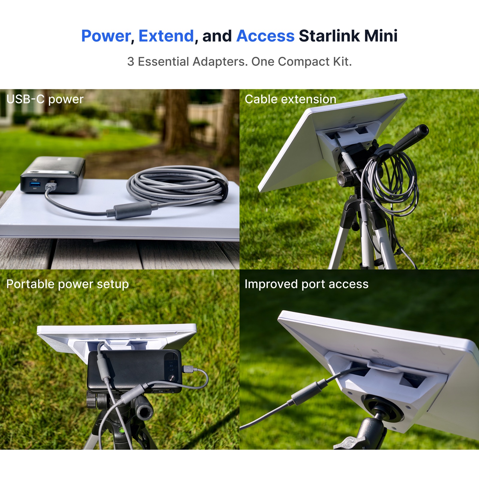 WEYLCORE Starlink Mini Adapter Kit with USB-C PD adapter and DC connector accessories.