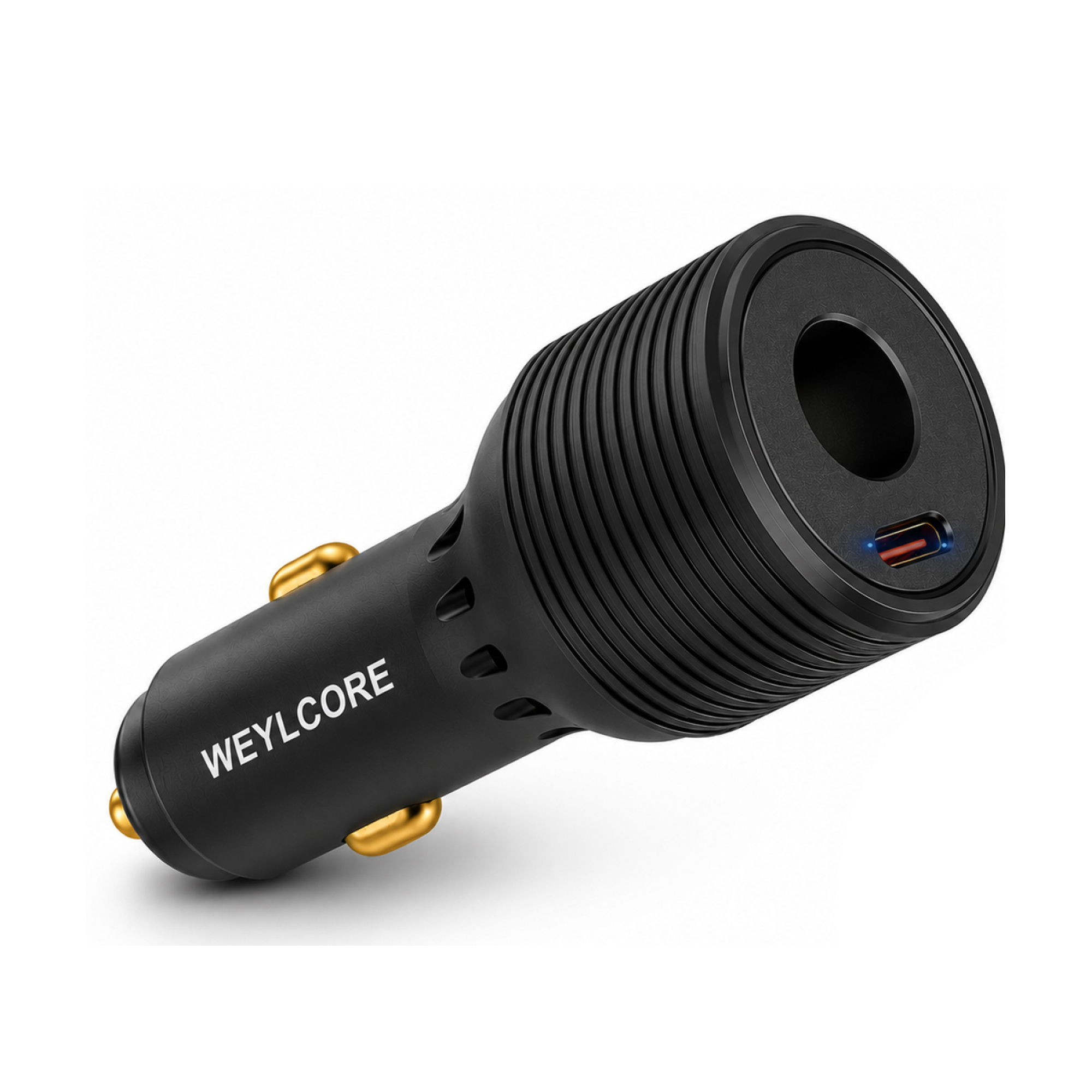 WEYLCORE Starlink Mini car power adapter with separate DC and USB-C output roles.